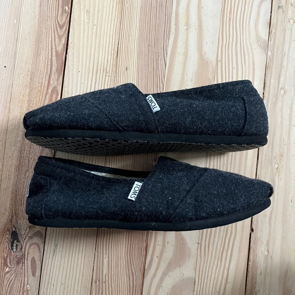 TOMS Womens Black Wool Felt Alpargata Casual Comfort Slip On Shoes Flats Size 9M